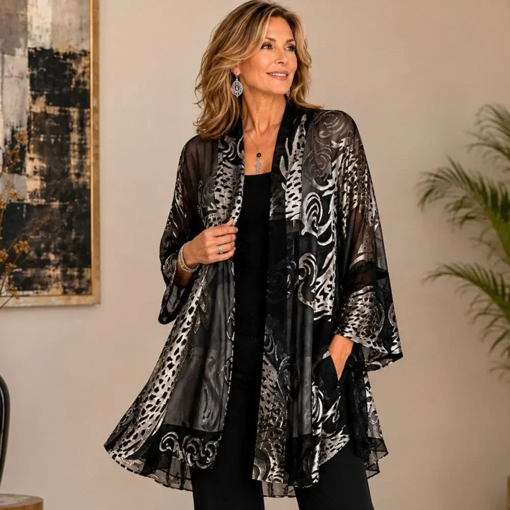 Augustina Carmel By The Sea Velvet Burnout Kimono Jacket Artwear Duster Open